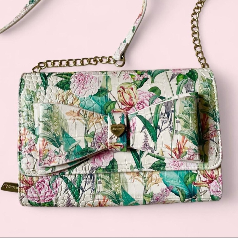 Betsey Johnson Floral Quilted Crossbody Bag - White, Green, Pink - Picture 6 of 12